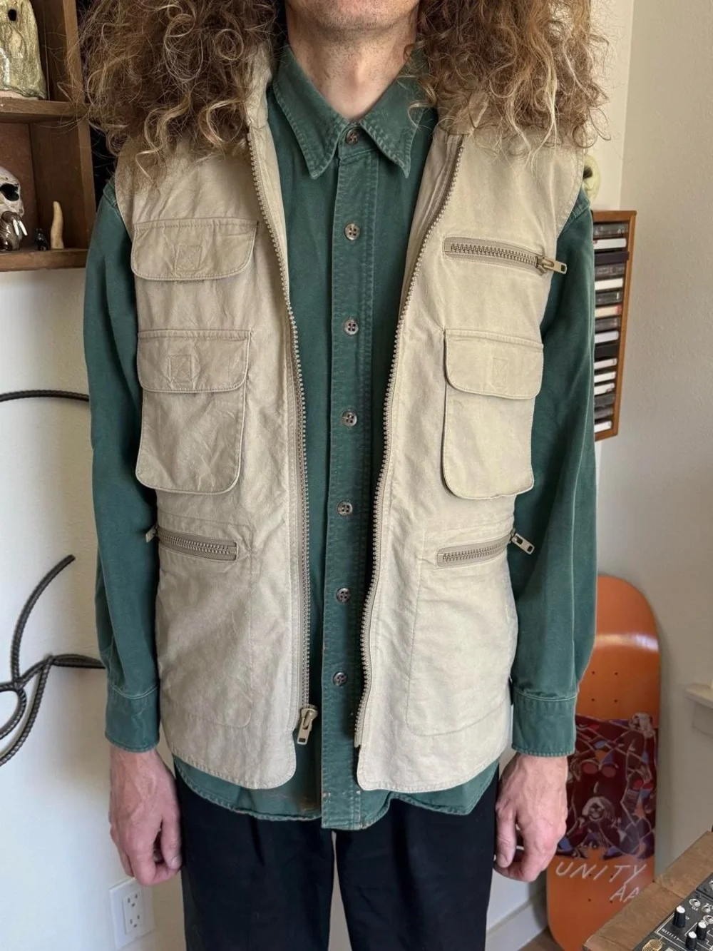 Vintage 80s Banana Republic Khaki Hooded Bush Vest Utility Gorpcore ~ Size M
